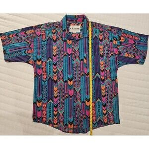 Vintage 1980s. Frank Men's XL Short Sleeve Western  Print Button-Up Shirt.